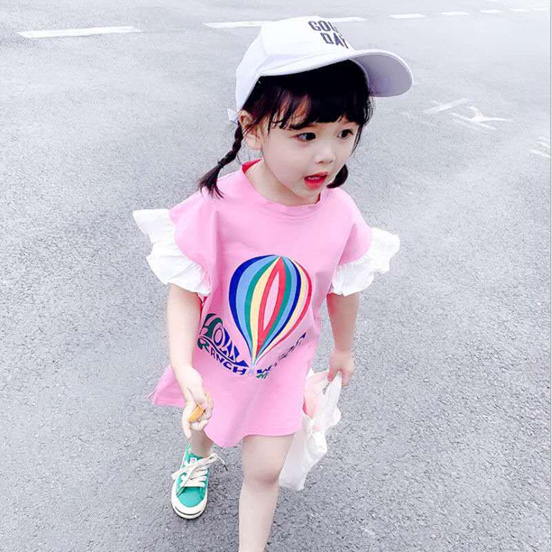Girls' dress summer new fashion baby collar casual college style short sleeve Pleated Dress