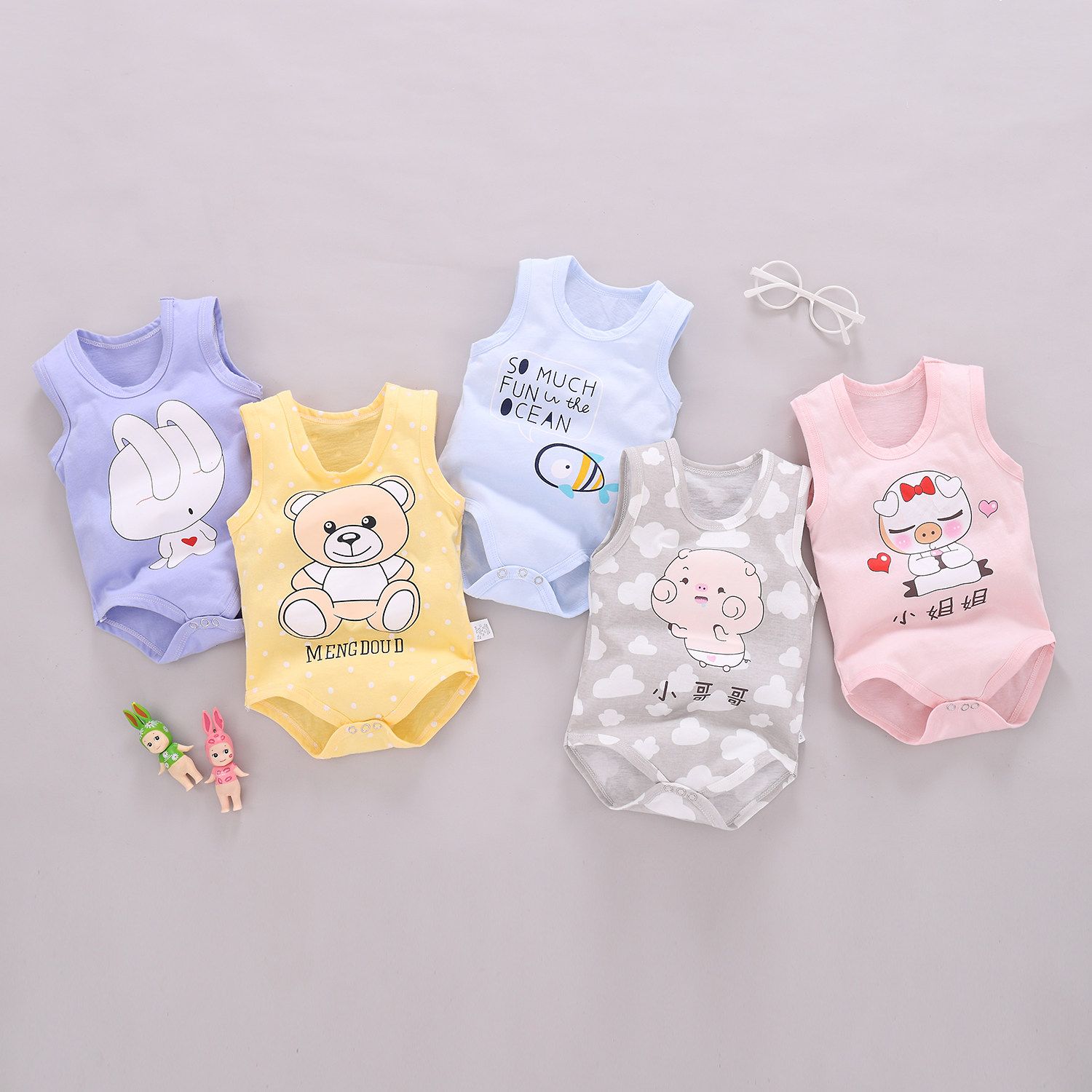 Baby's clothes spring and summer thin sleeveless hatsuit bag fart garment creeper baby summer Jumpsuit pajamas