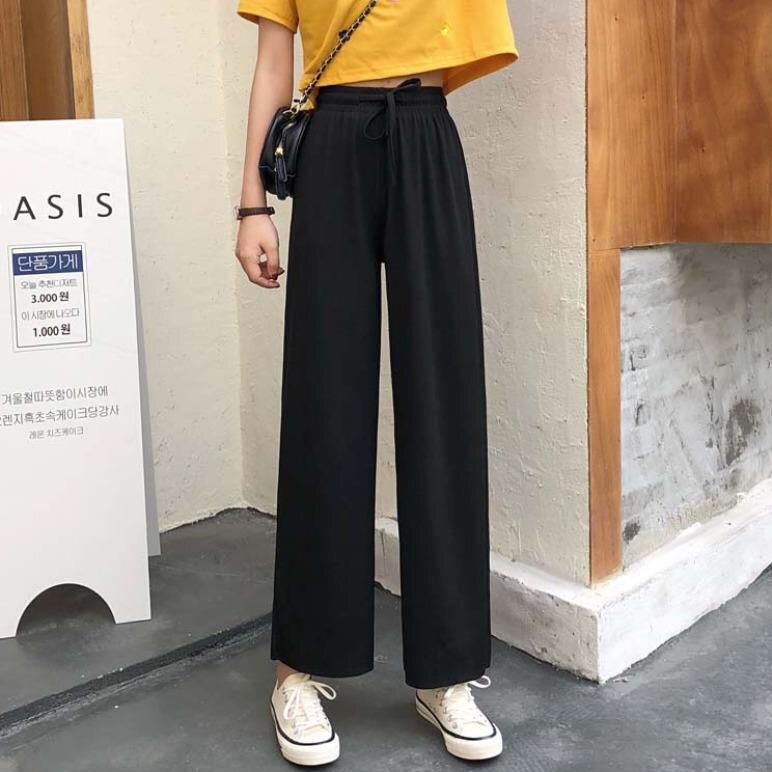 2020 spring and autumn Korean new high waisted slim versatile wide leg pants drop feeling black straight nine point casual pants for women