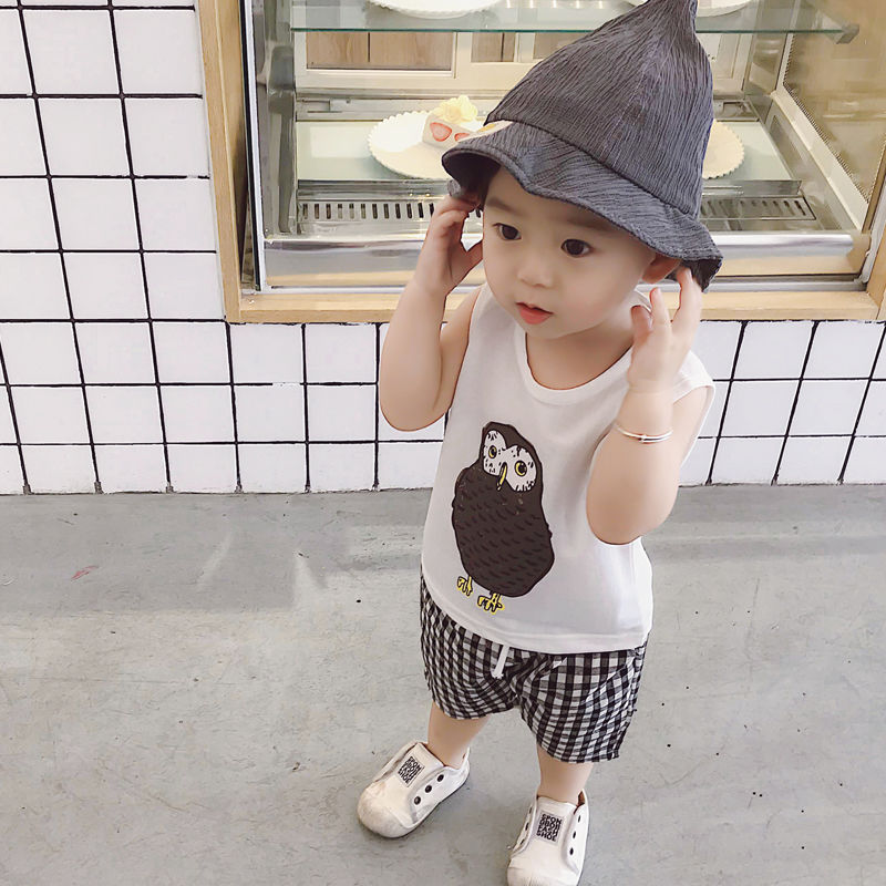 Boy's summer 2020 new suit foreign style handsome baby thin vest short sleeve two piece children's clothes fashion