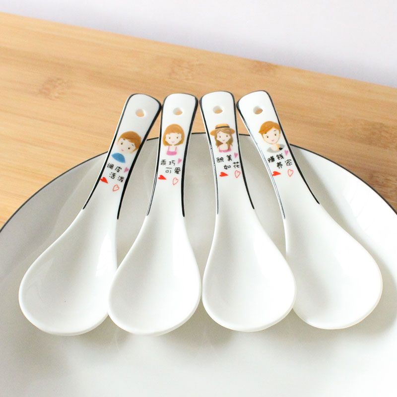亲子一家陶瓷勺子情侣勺陶瓷筷子餐具套装调羹汤勺微波炉家用小勺