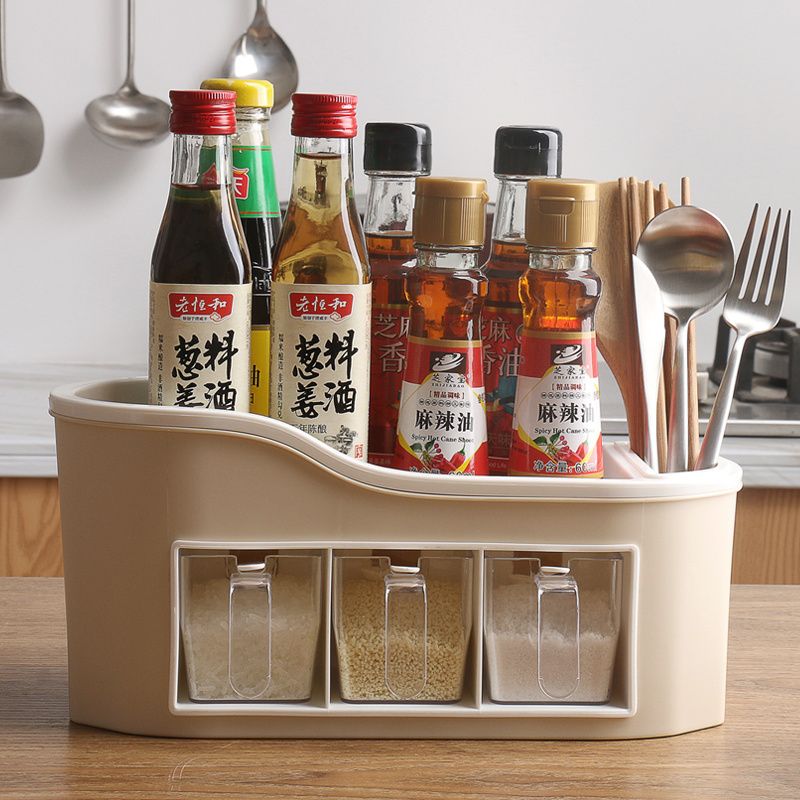 厨房调料盒家用调味盒多格三合一置物架盐油调味收纳盒品厨房用品【2