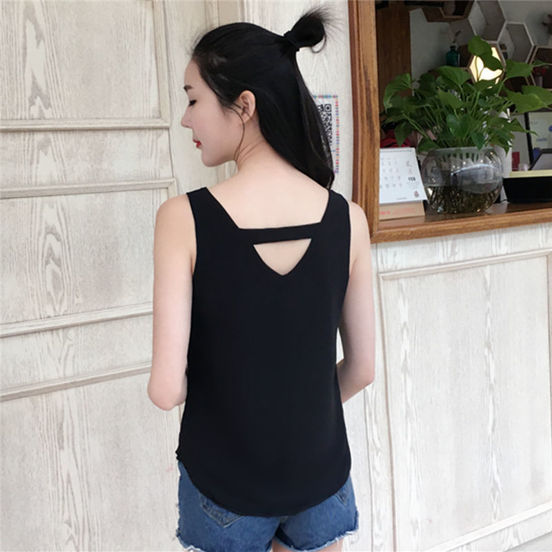 Summer new women's off-the-shoulder vest short strap fashion all-match loose sleeveless chiffon top bottoming shirt