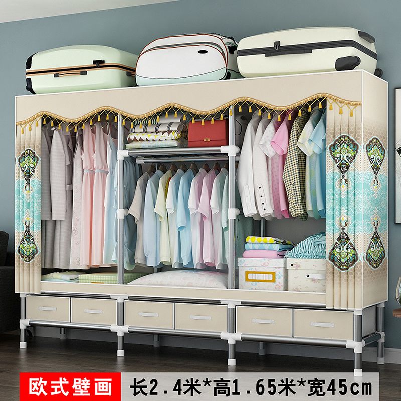 简易布衣柜加粗加固钢管简约抽屉收纳架单双人布衣柜