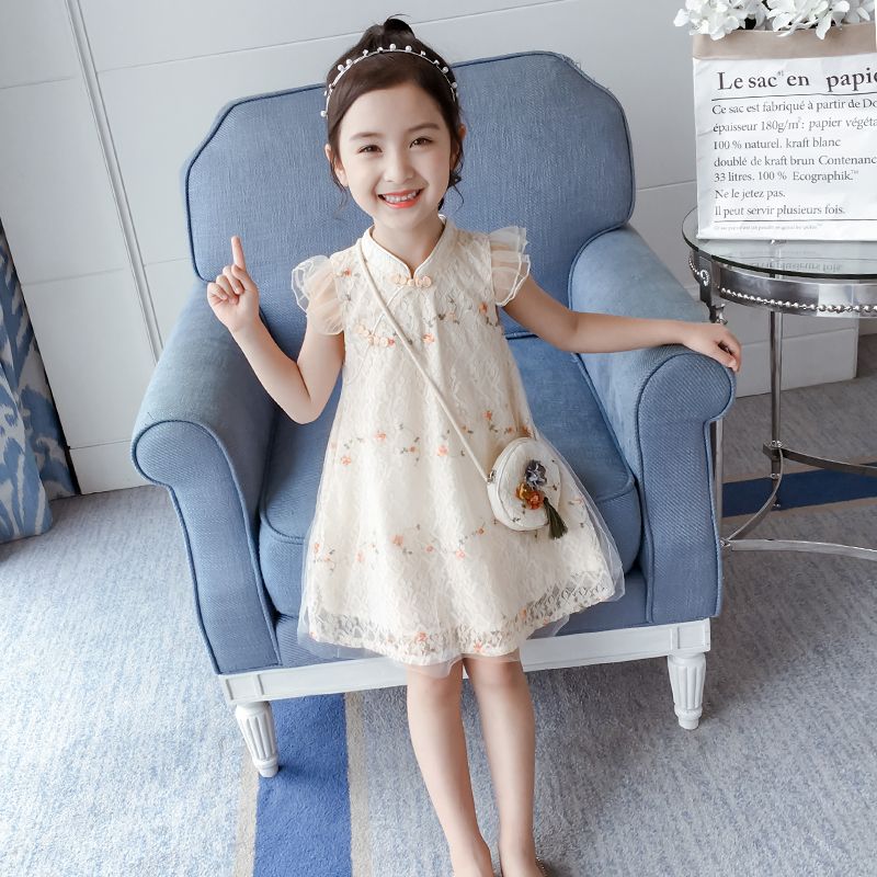 Girls' cheongsam skirt summer dress hanfu chinese style little girl princess skirt foreign style new children's dress