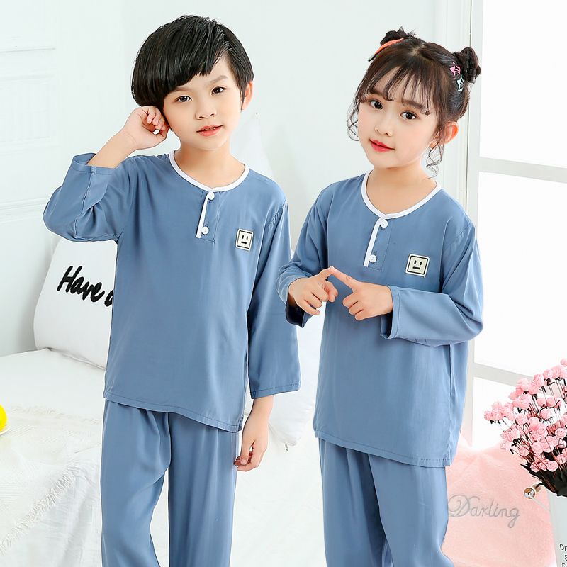 Summer cotton silk children's pajamas boys and girls 1-10 years old silk home clothes boys and girls baby thin Princess suit