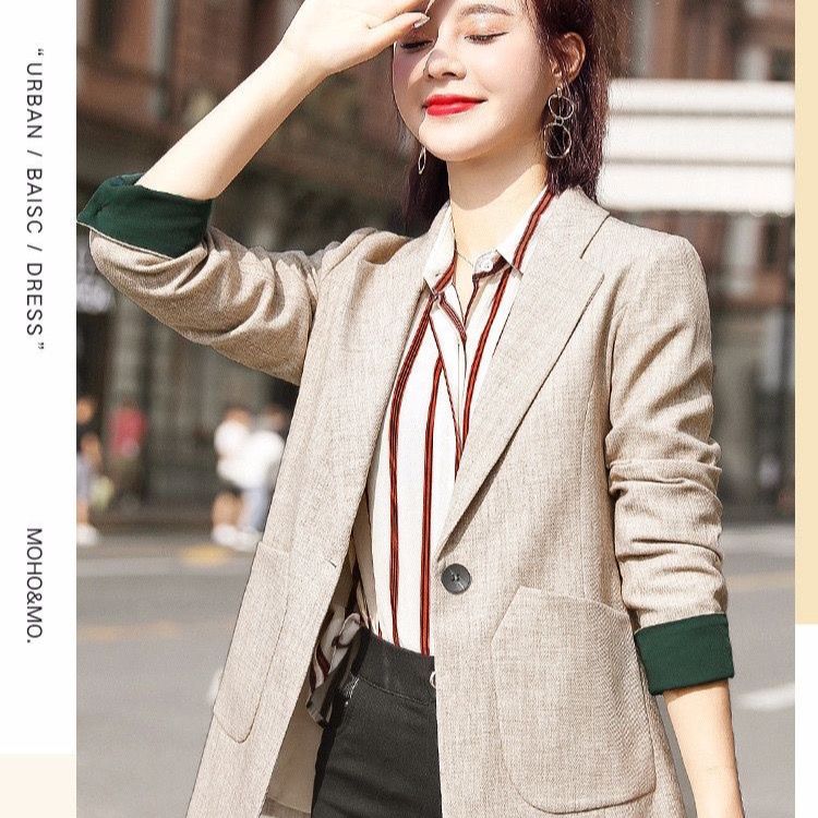 Mid-length  Spring and Autumn New Suit Women's Fashion Versatile Casual Contrast Color Stitching Slim Slim Suit