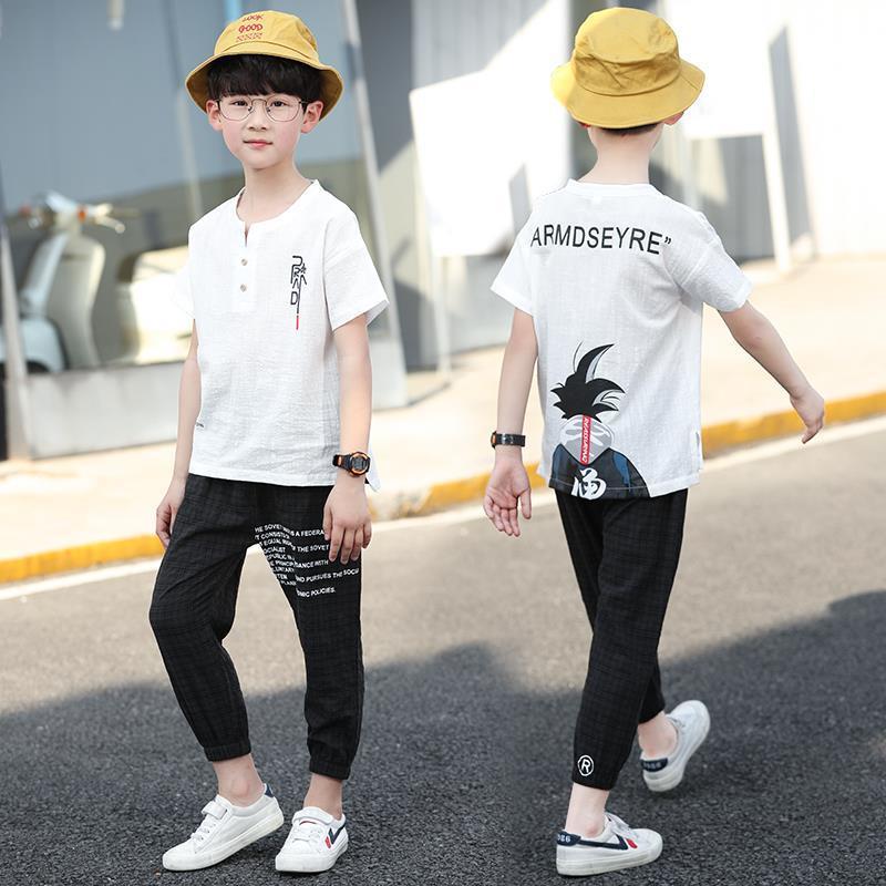 Boys' summer suit 2020 new children's Summer Boys' Cotton hemp handsome Capris