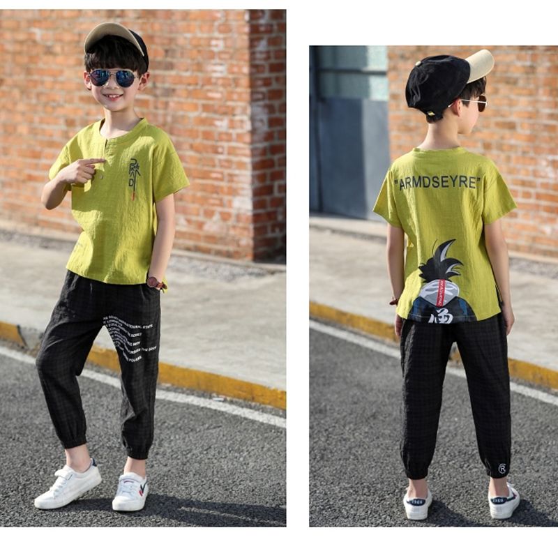 Boys' summer suit 2020 new children's Summer Boys' Cotton hemp handsome Capris