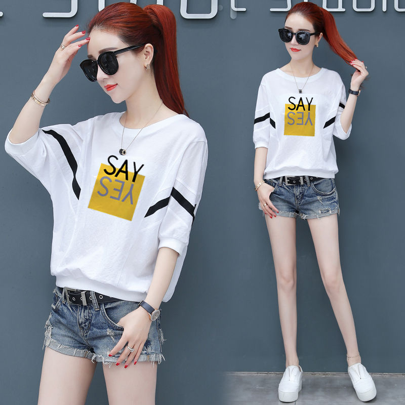 100% Cotton Short Sleeve T-Shirt women's summer new loose Korean casual top versatile Batman 5-sleeve T-shirt