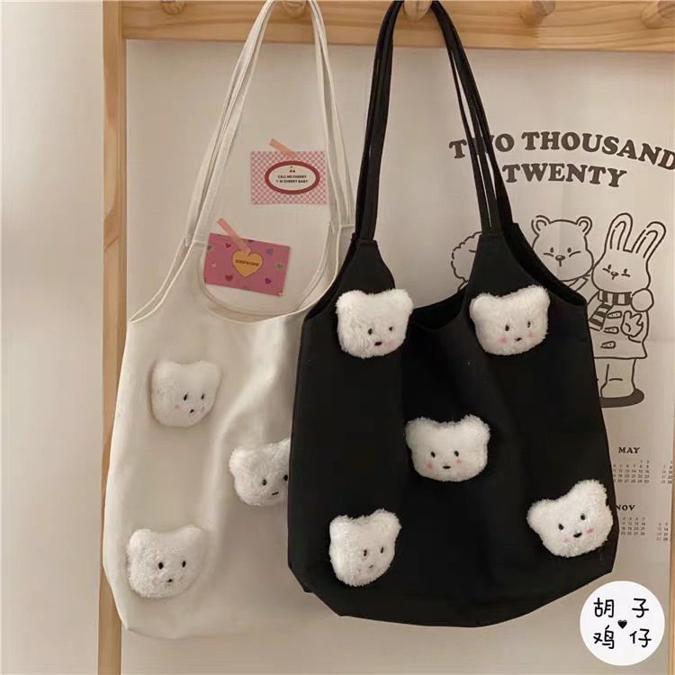 Japanese Harajuku cute soft cute bear one shoulder portable shopping bag Korean ins retro schoolgirl canvas bag