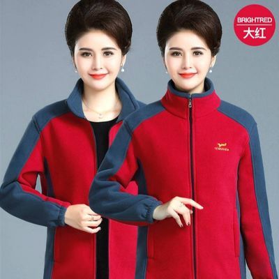 78821/中老年卫衣宽松加厚妈妈装抓绒衣外套拼接女装秋冬摇粒绒上衣