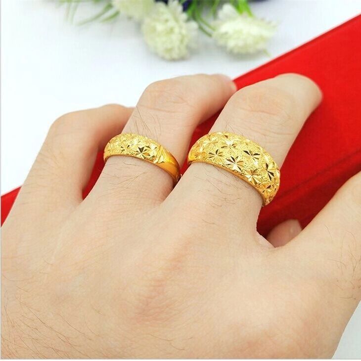 正品黄金戒指9999足金子纯金戒指男活口食指尾戒女开口玉石戒指女