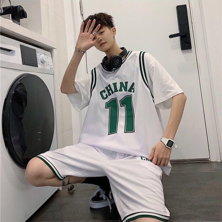 夏季运动套装男韩版潮流帅气短袖T恤篮球球衣学生宽松短裤两件套