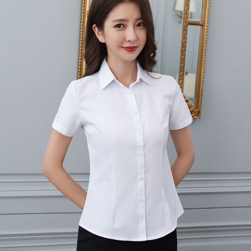 新款白衬衫女春秋职业正装蓝色长短袖衬衣上班工作服韩版黑色工装