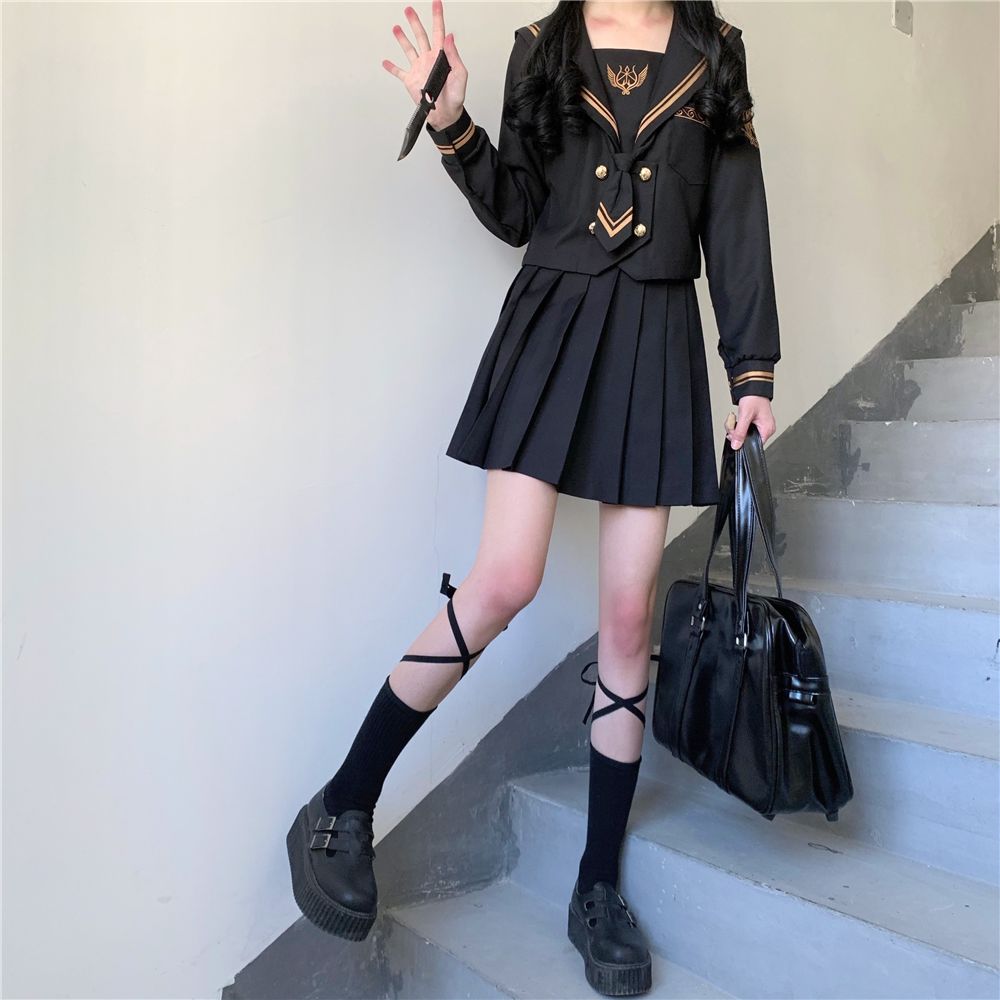 皇家上将正统jk制服中间服不良暗黑学生水手服中长裙女学院风校服