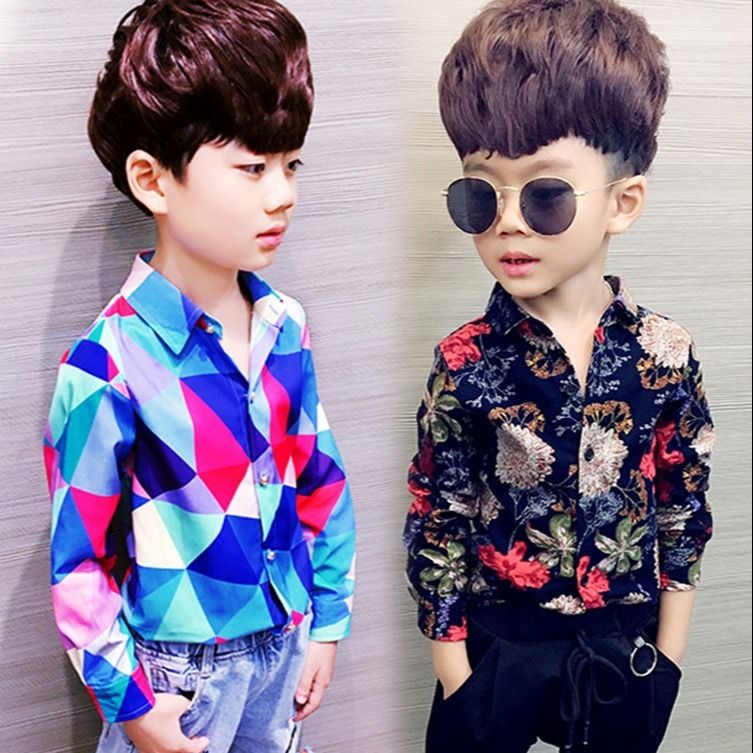 2020 new boys' Long Sleeve Shirt Plush spring autumn winter children's versatile shirt baby Korean Cotton Floral