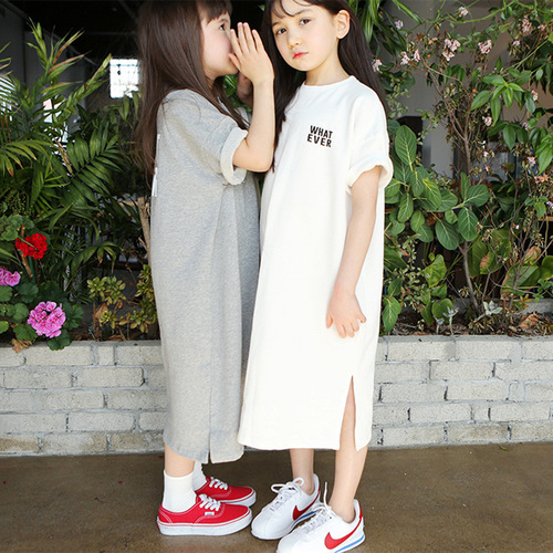 2020 summer new girl's short sleeve dress middle and large children's casual loose cotton long skirt parent child mother daughter