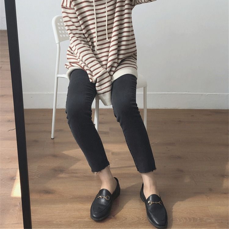 Large size high waist elastic thin black jeans women's spring and autumn nine-point pants suitable for thick thigh-high pants