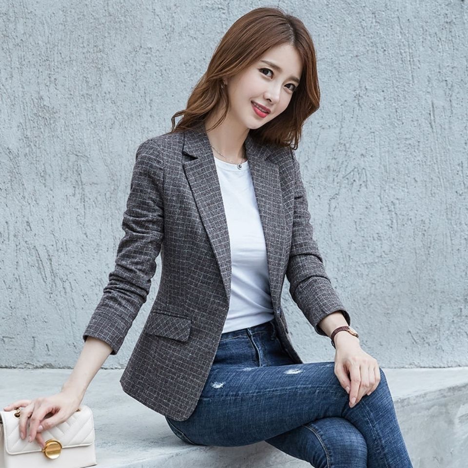 Plaid jacket women  new small suit ladies small suit ladies suit jacket spring and autumn small suit jacket