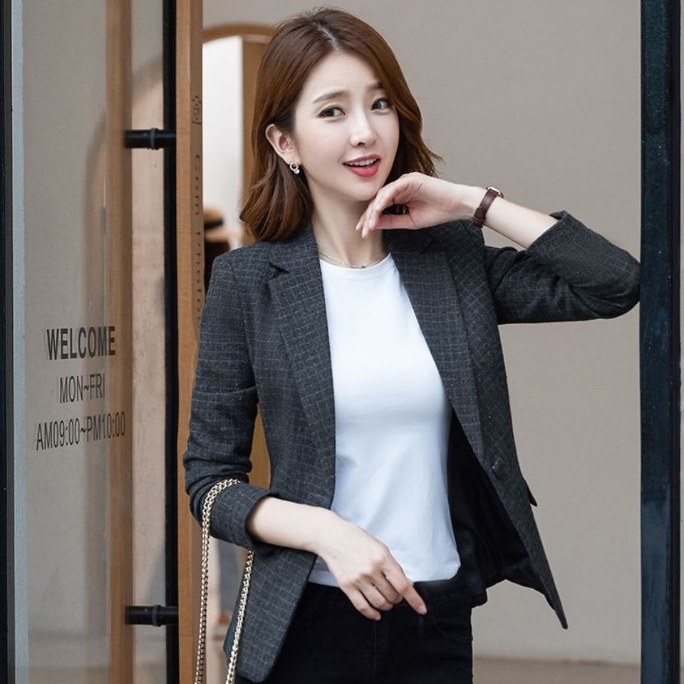 Plaid jacket women  new small suit ladies small suit ladies suit jacket spring and autumn small suit jacket
