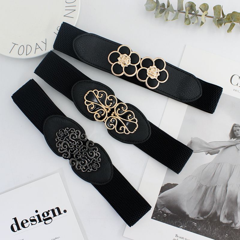 Women's elastic waistband for women's versatile slim waist seal with skirt simple buckle decoration slim black elastic belt