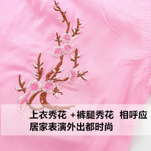 汉服女童套装短袖夏童装七分裤薄空调服棉绸睡衣裤1-6女孩裙套装