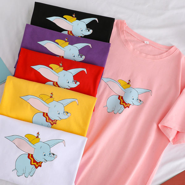 New ins short sleeve women's loose show slim elephant cartoon multi color T-shirt