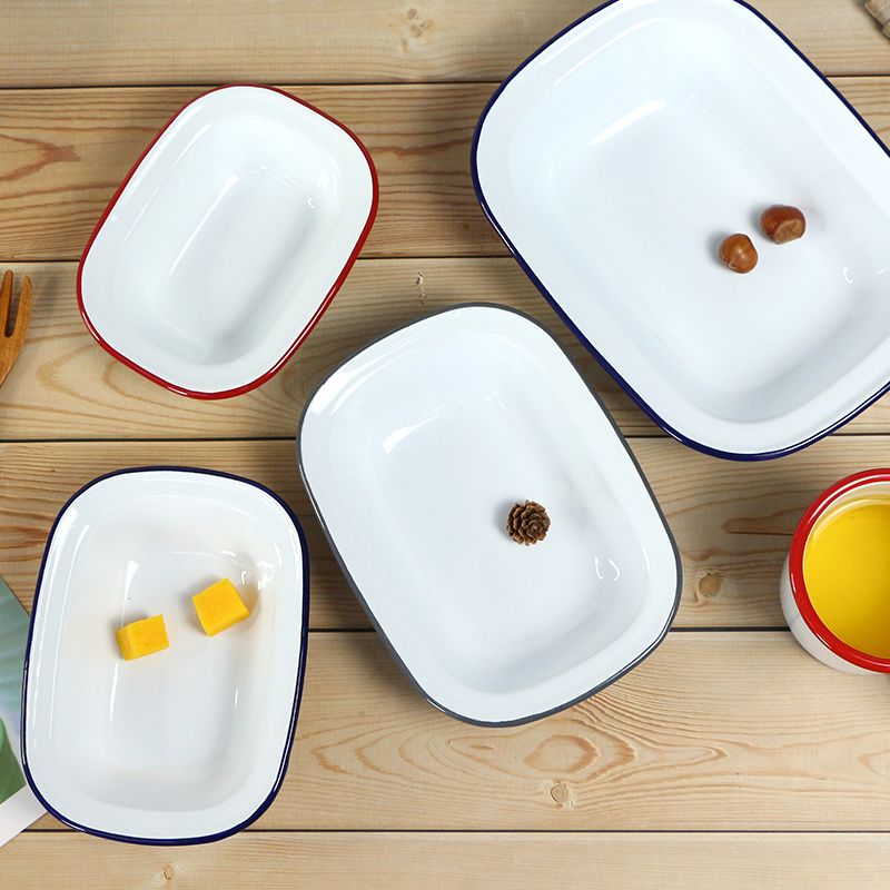 搪瓷饼碟老式复古怀旧深盘加厚饭碟烤盘烘焙派盘创意菜盘水果盘-领券