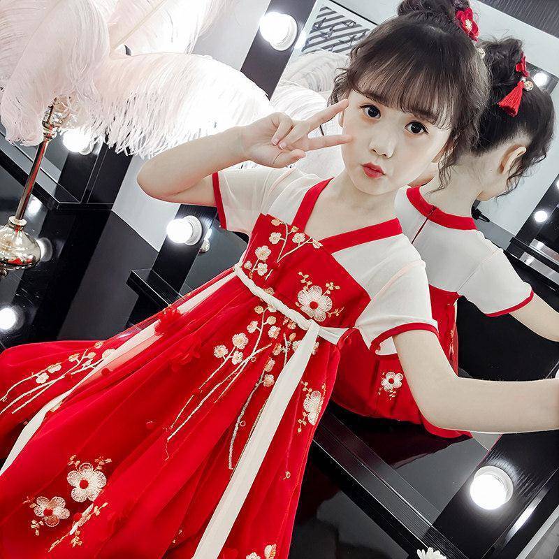 女童漢服連衣裙2020新款夏裝童裝兒童中國風唐裝女孩洋氣裙子古裝