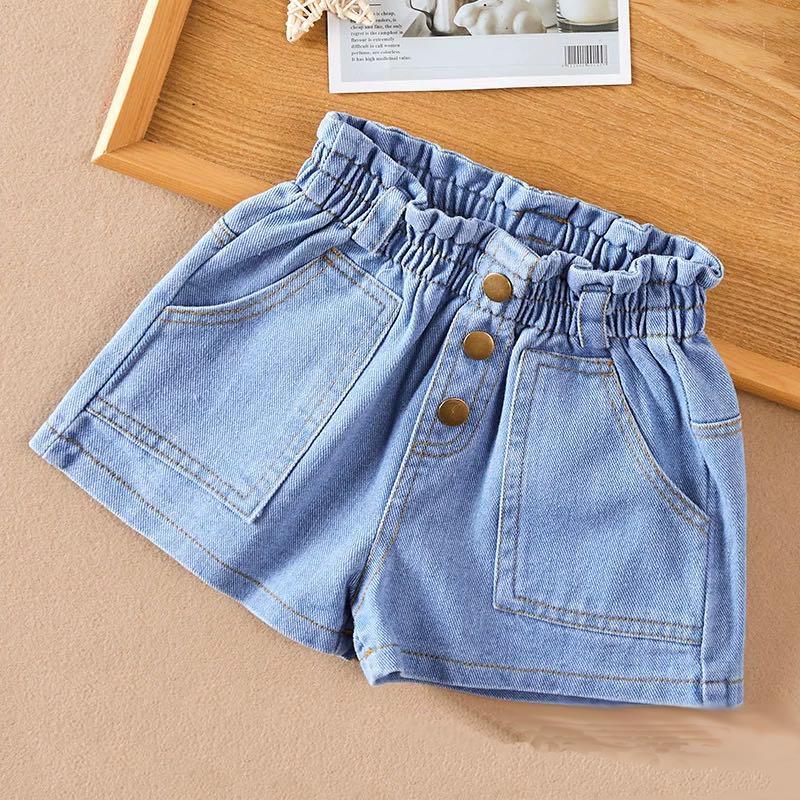 Children's Denim Shorts summer girl's hole shorts big girl baby trendy pants girl student's loose jeans
