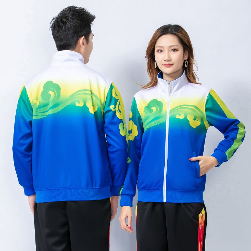 South Korean silk middle-aged and elderly long-sleeved sports suit men and women spring and autumn Jiamusi sportswear square dance suit three-piece female