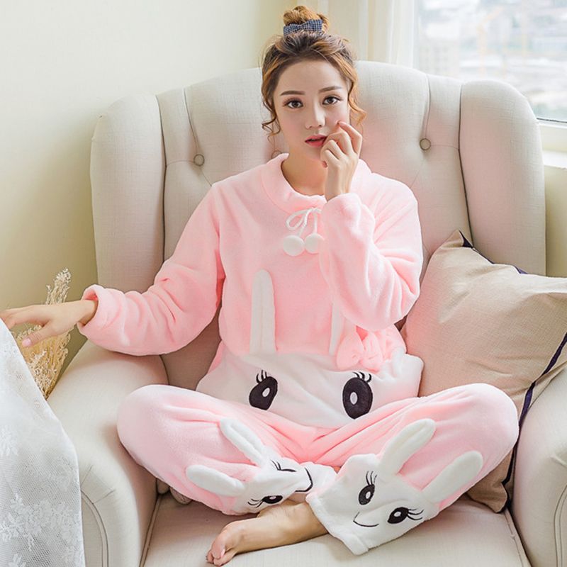 Pajamas Girls Winter thickened flannel pajamas girls autumn students lovely coral velvet large pajamas home wear set