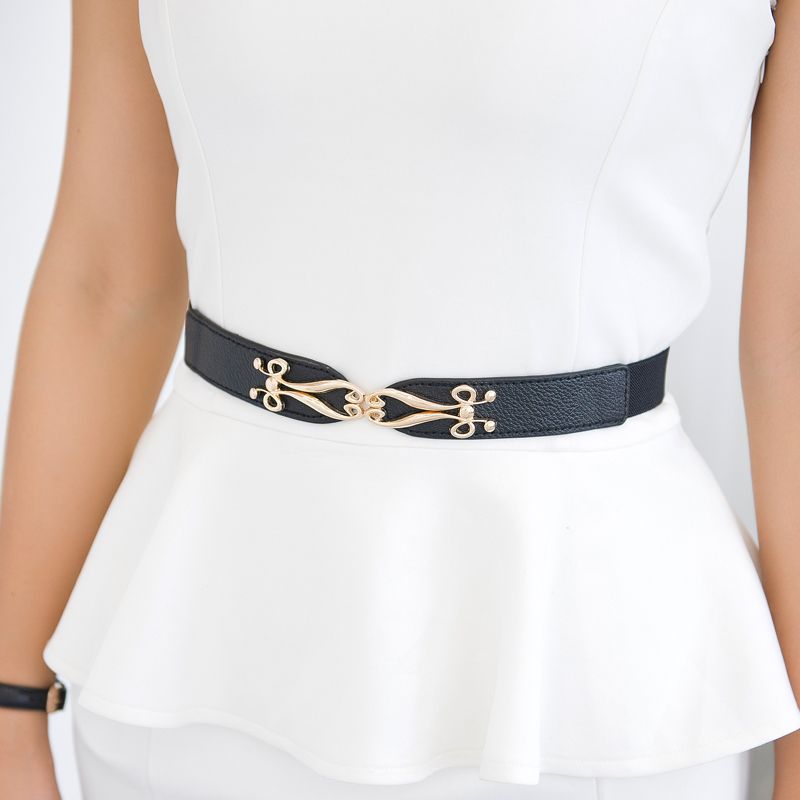 Women's elastic waistband for women's versatile slim waist seal with skirt simple buckle decoration slim black elastic belt