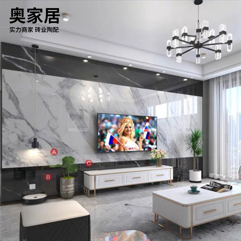 现代简约2020新款悬空背景大理石微晶石瓷砖背景墙客厅装饰边框【3月