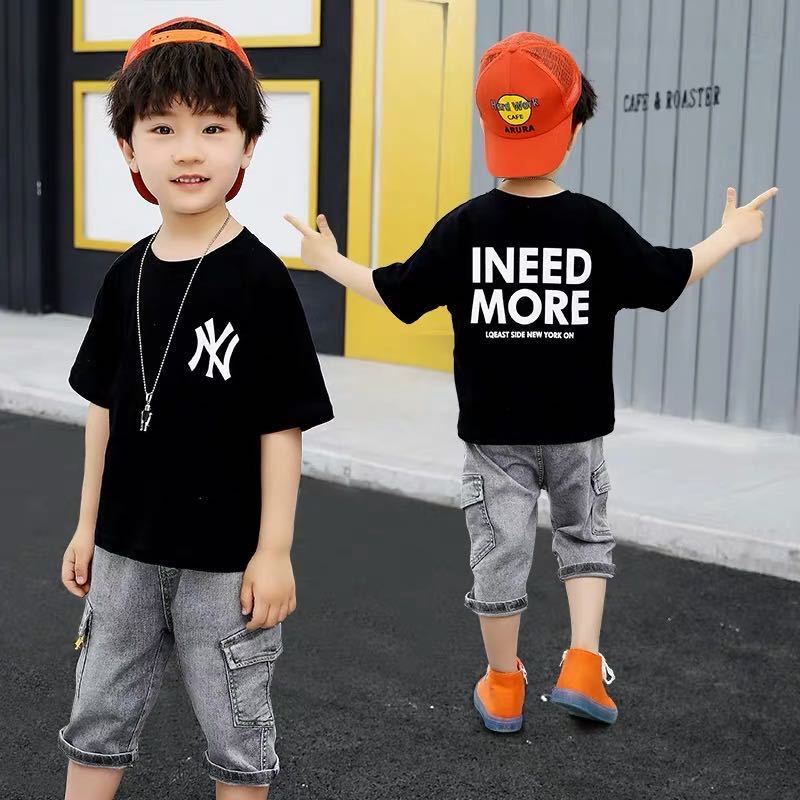Cotton short sleeve boys' T-shirt Xiaxin Korean alphabet printed children's top round neck fashion