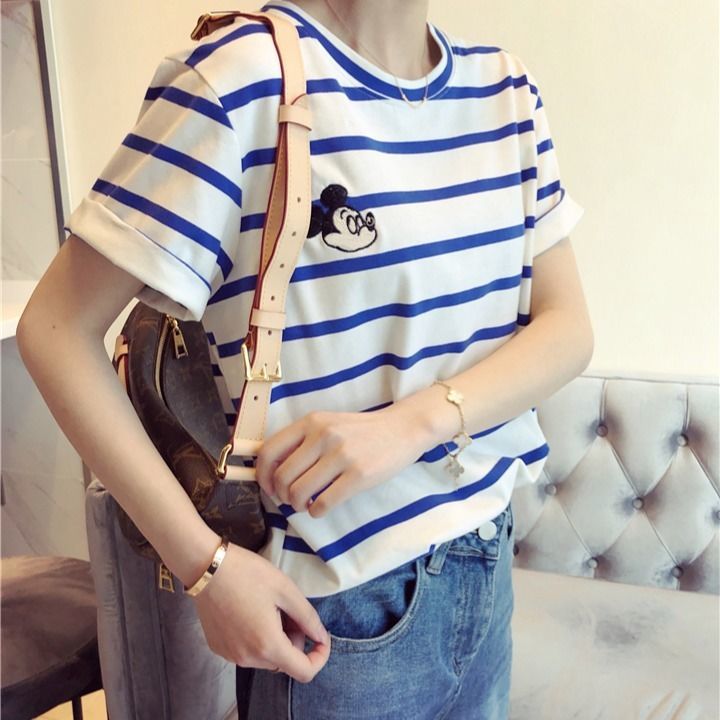 Spring and summer Nini star same Mickey cartoon stripe short sleeve loose Daisy T-shirt