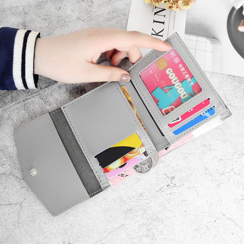 New style small wallet women's short Korean fashion color contrast small fresh 30% simple Mini student pocket card bag