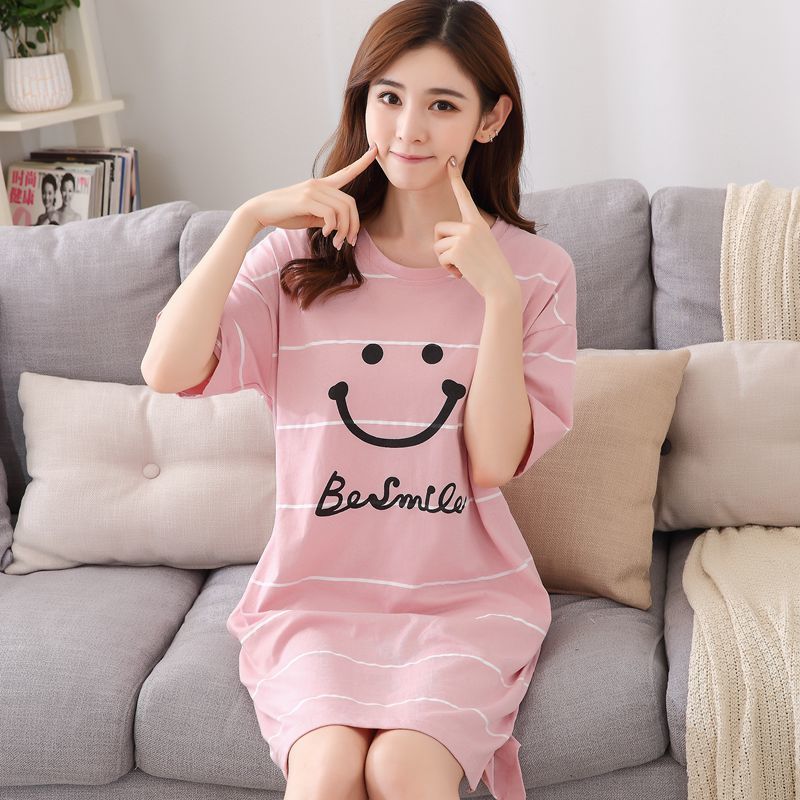 Cotton nightdress summer short-sleeved women's fat plus size 200 catties pregnant women confinement with bra pad pajamas summer