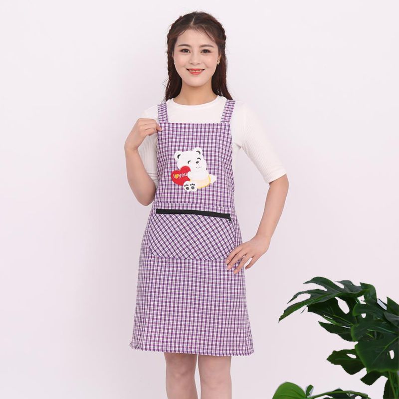 拉链兜时尚围裙女可爱纯棉透气厨房做饭工作服夏季围腰防油污家用