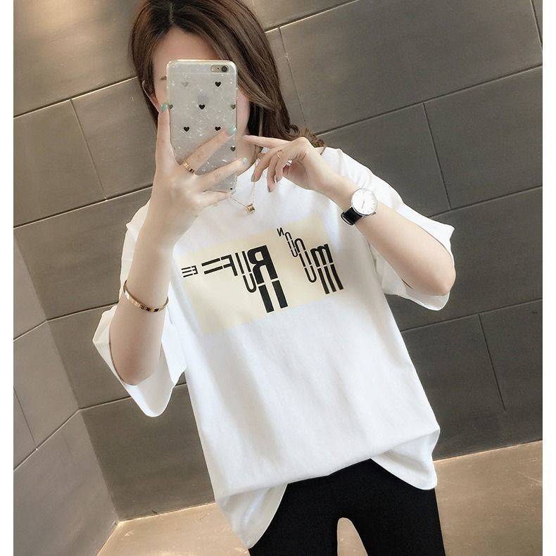 Large size fat MM mid-length 2022 loose short-sleeved t-shirt women's fashion all-match new summer Korean spring tide shirt