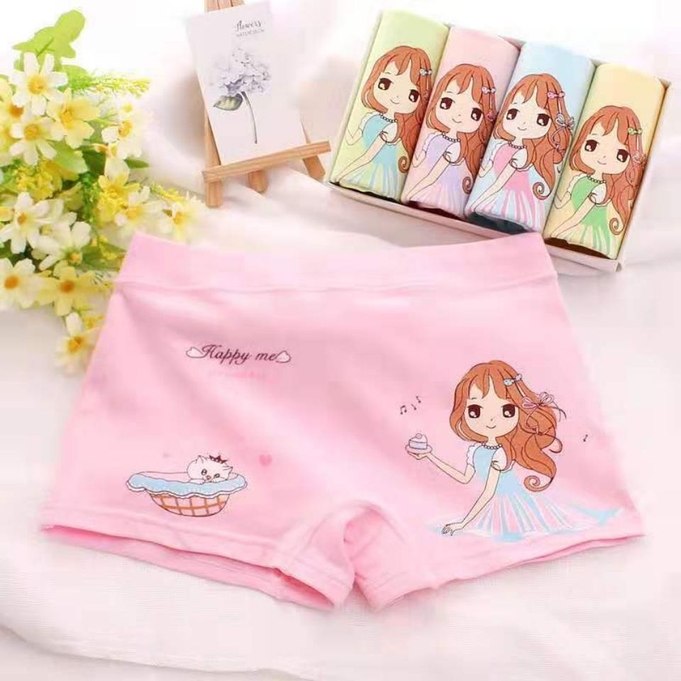 儿童内裤女纯棉平角小学生中大童四角内裤女孩宝宝可爱卡通小短裤