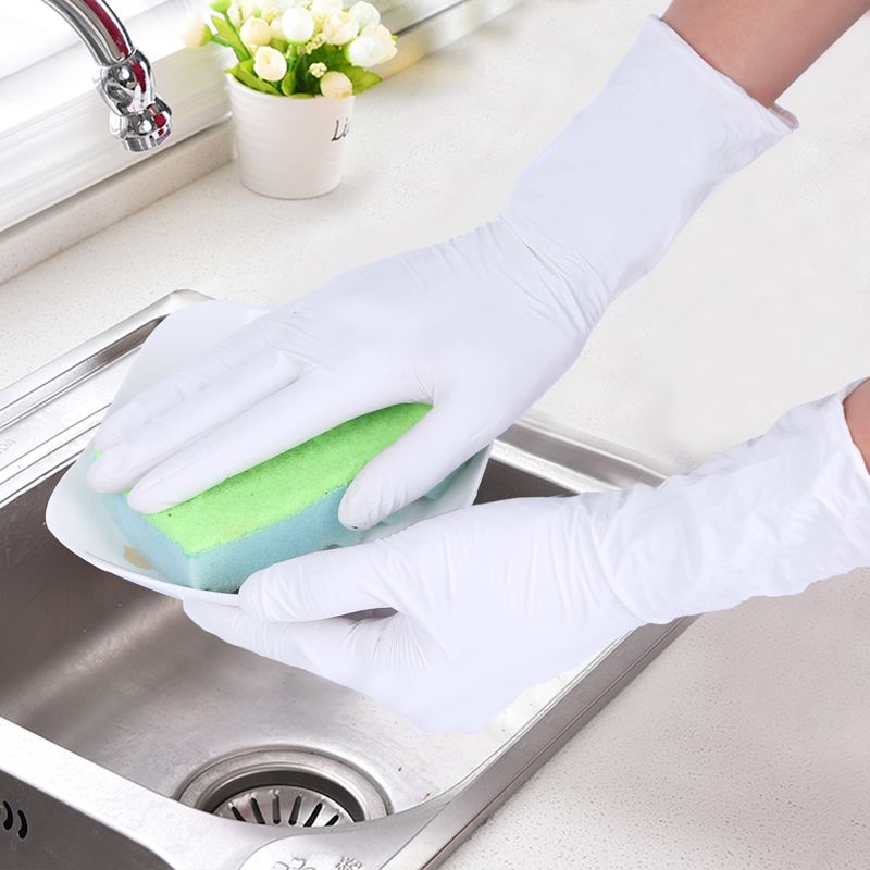 Lengthened and thickened disposable dishwashing gloves female rubber rubber plastic household cleaning kitchen oil proof and waterproof latex