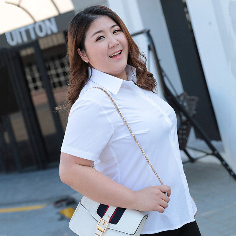 Large white shirt women's fat mm200kg formal shirt fat enlarged short sleeve work clothes professional work clothes loose