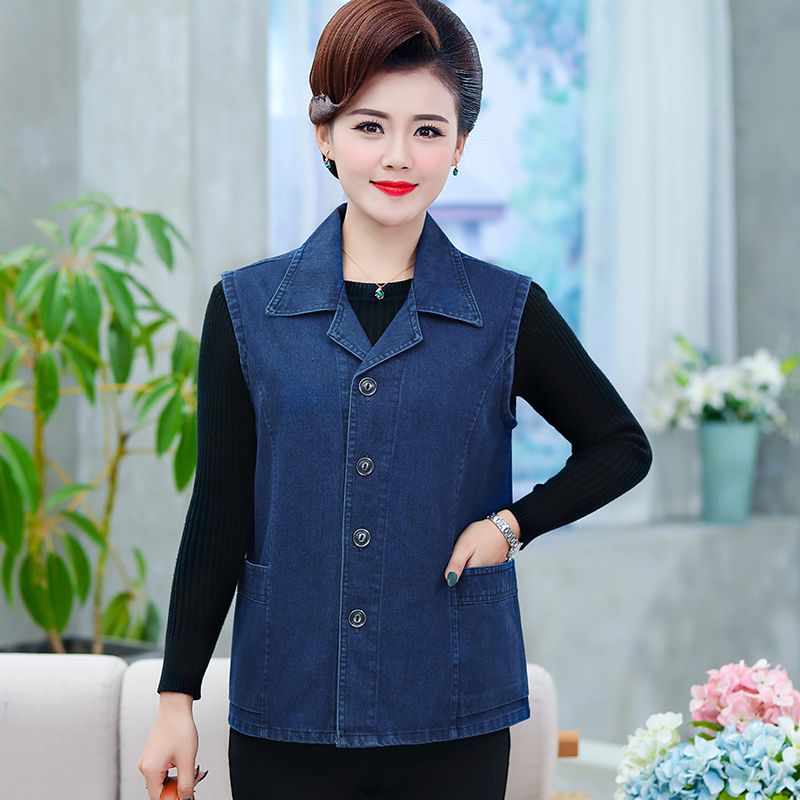 Middle-aged and elderly women's spring and autumn denim vest mother wear thin coat denim vest vest plus size vest for women