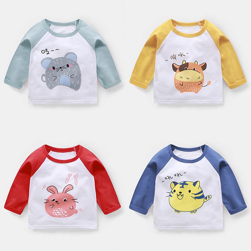 Children's long-sleeved T-shirt pure cotton boys and girls baby spring and autumn tops bottoming shirt 2021 new cartoon printing