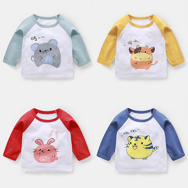 Children's long-sleeved T-shirt pure cotton boys and girls baby spring and autumn tops bottoming shirt 2021 new cartoon printing