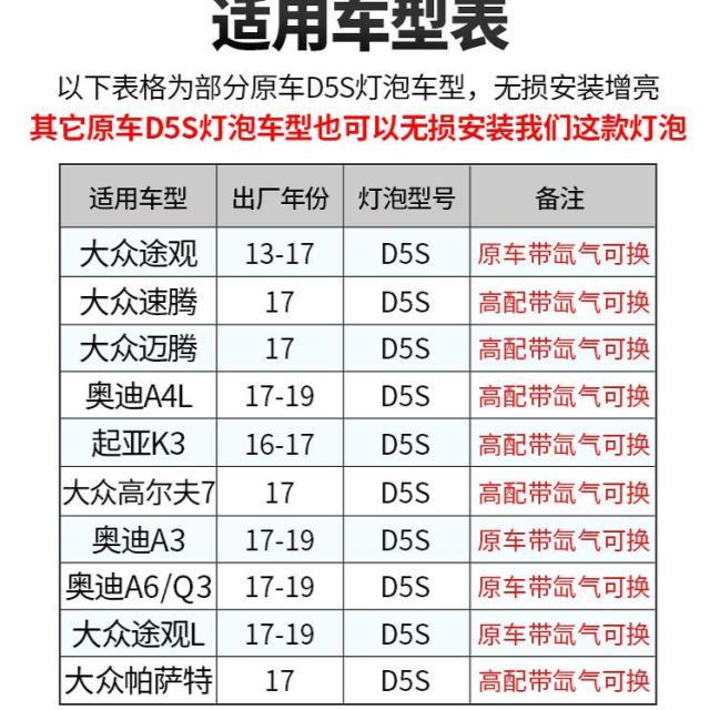 d5s氙气灯泡奥迪新q5a6a4l帕萨特新速腾速派途观改装超亮疝气大灯
