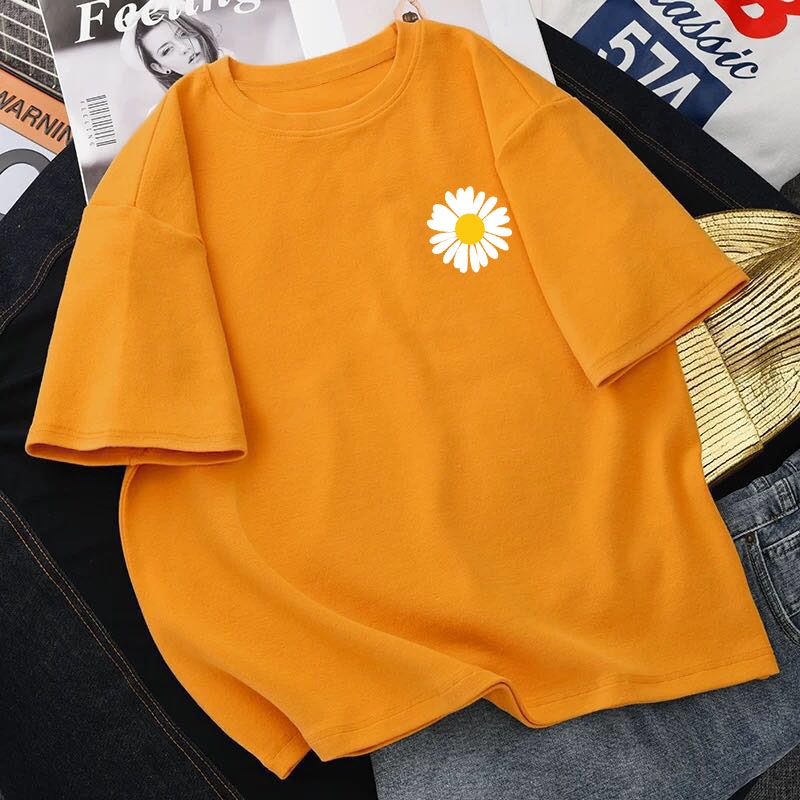 Orange short sleeve T-shirt women's summer new Korean student loose ins fashion net red same small daisy half sleeve top
