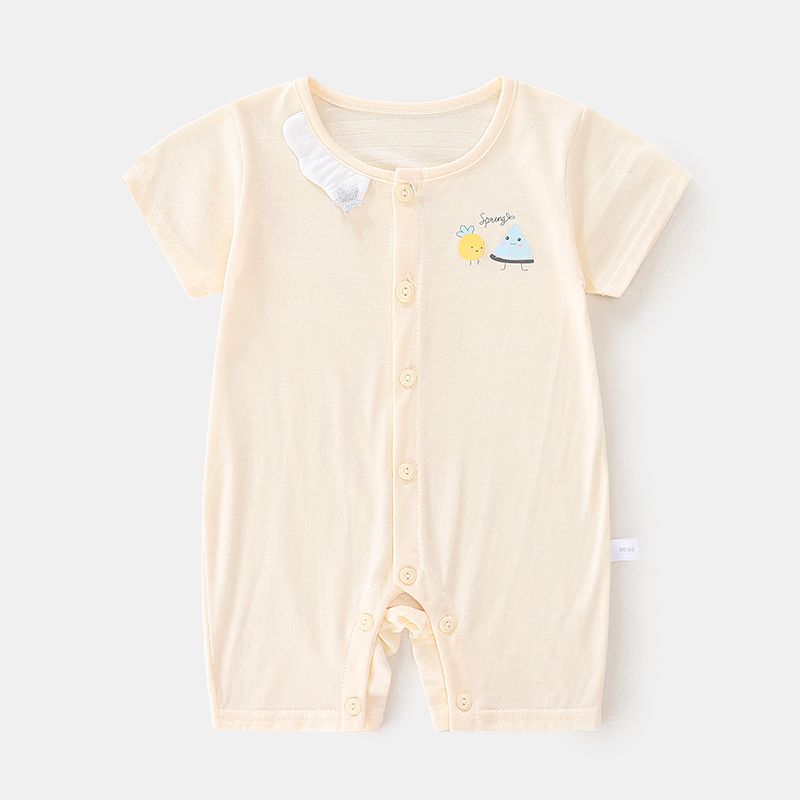 婴儿连体衣宝宝夏季短袖单排扣全棉哈衣儿童围嘴闭裆超薄款爬服